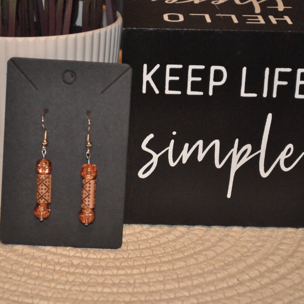 Natural Wooden and Glass Bead Drop Earrings